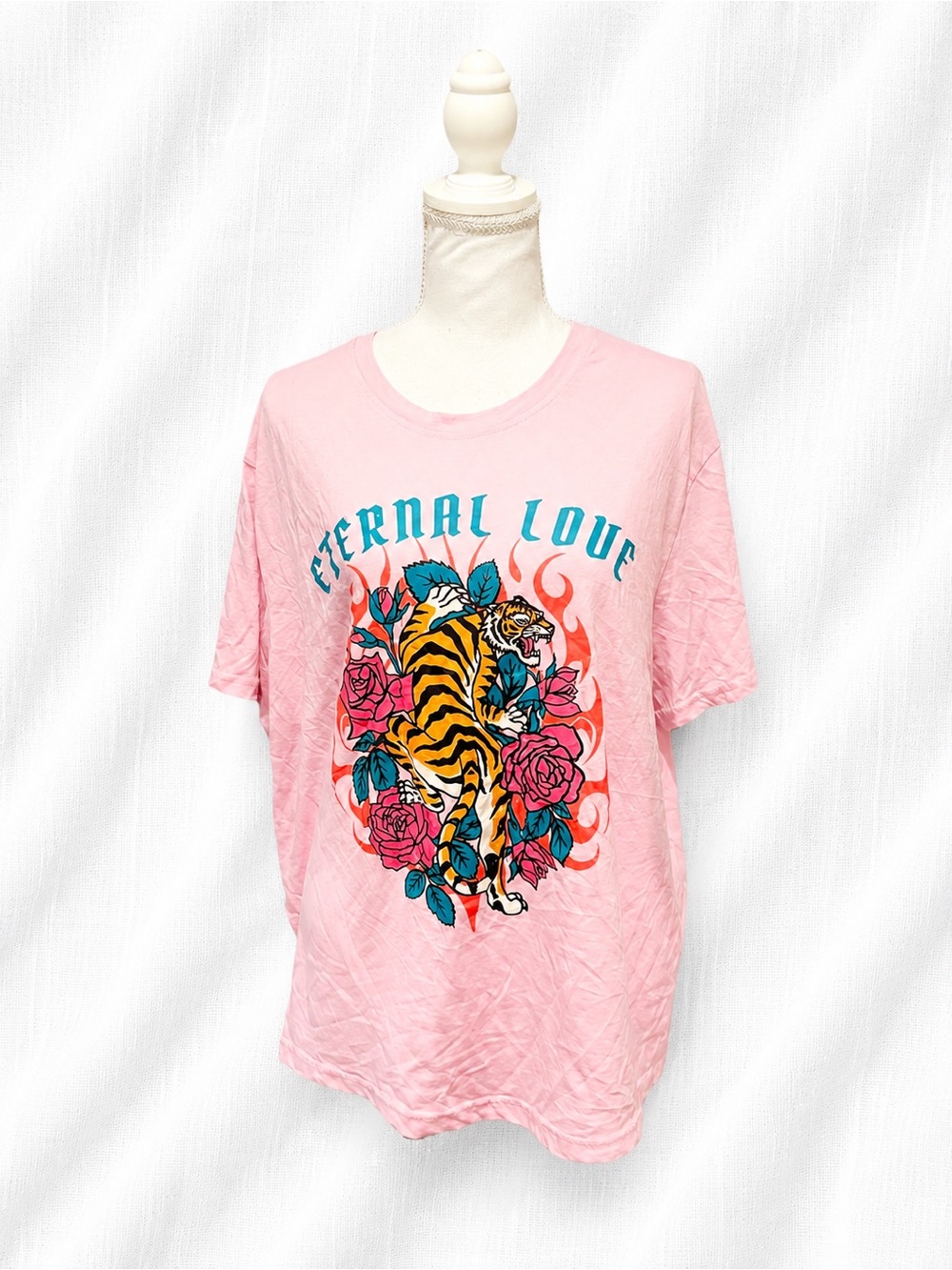 The Pink Closet Eternal Love Tiger Rose Graphic T-Shirt Pink XL Y2K Tattoo